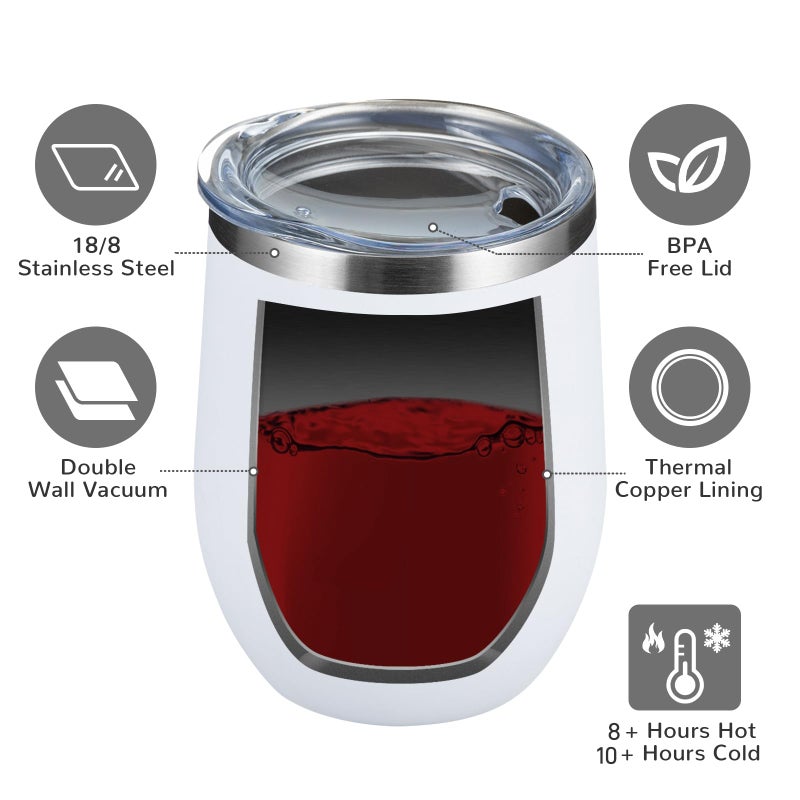 MEWAY Stemless 12 OZ Wine Tumbler Glasses with Lid -Insulated Double Wall Vacuum Stainless Steel Travel Tumbler with Straw,for Woman Under 10 dollars (White,1) - Image 3